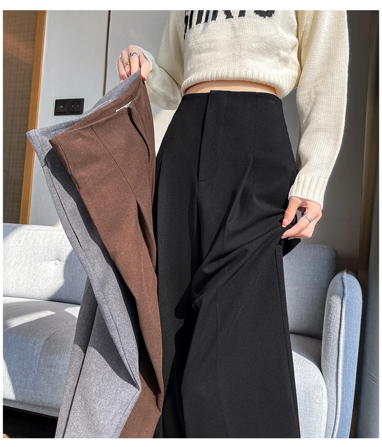 Jielur Loose Pure Color High Waist Slim Women Pants Straight Casual Winter Simple Office Ladies Fashion Female Wide Leg Pants