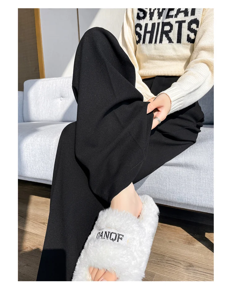 Jielur Loose Pure Color High Waist Slim Women Pants Straight Casual Winter Simple Office Ladies Fashion Female Wide Leg Pants