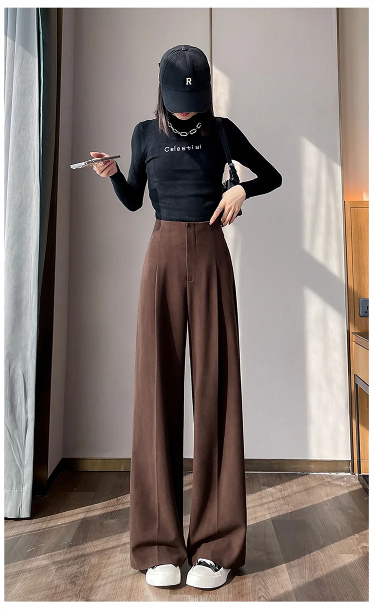 Jielur Loose Pure Color High Waist Slim Women Pants Straight Casual Winter Simple Office Ladies Fashion Female Wide Leg Pants