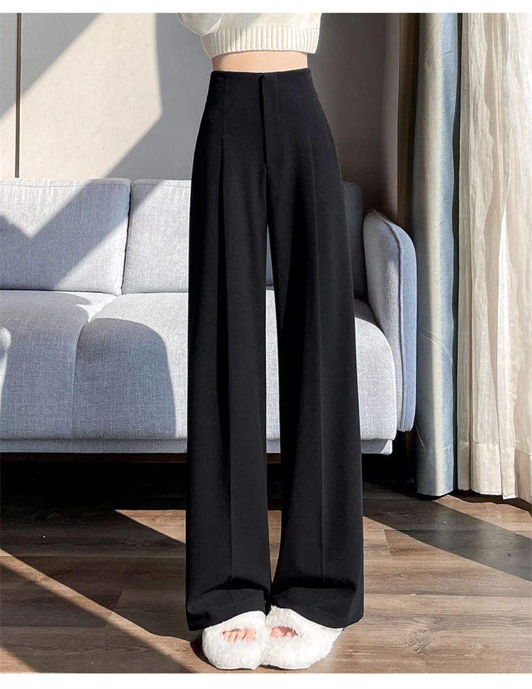 Jielur Loose Pure Color High Waist Slim Women Pants Straight Casual Winter Simple Office Ladies Fashion Female Wide Leg Pants