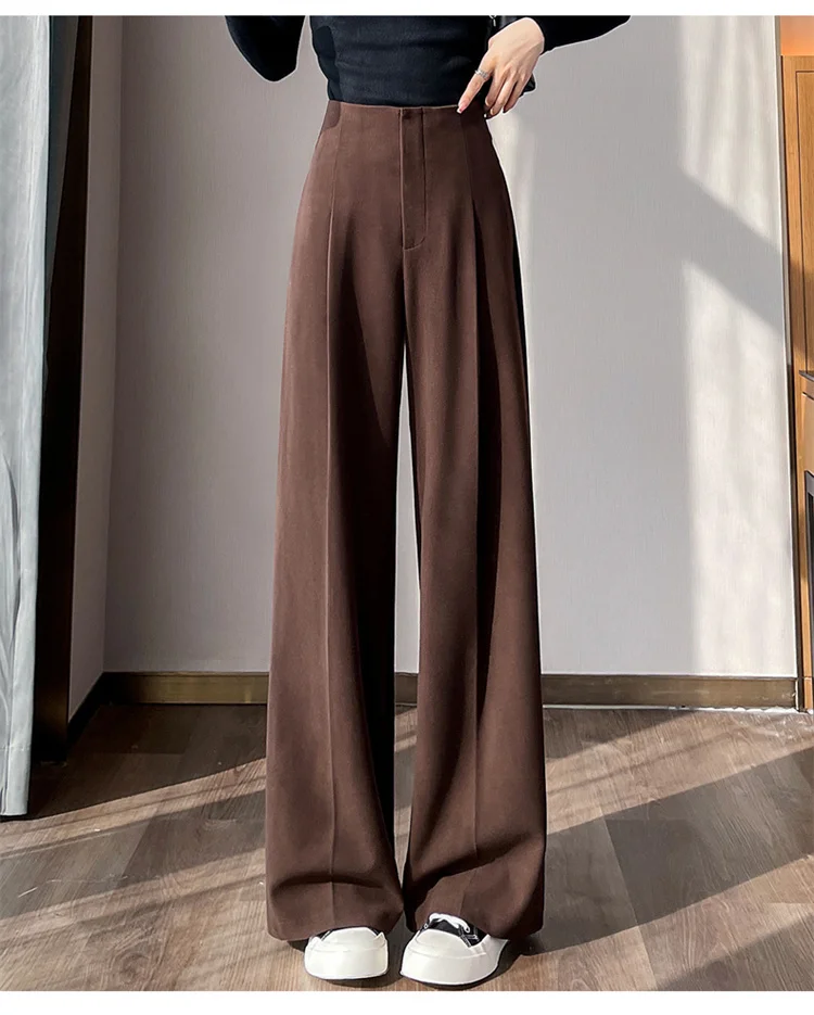 Jielur Loose Pure Color High Waist Slim Women Pants Straight Casual Winter Simple Office Ladies Fashion Female Wide Leg Pants