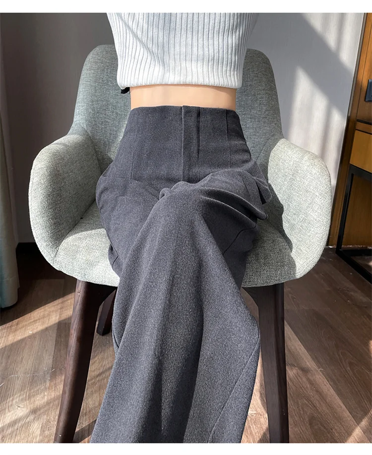 Jielur Loose Pure Color High Waist Slim Women Pants Straight Casual Winter Simple Office Ladies Fashion Female Wide Leg Pants