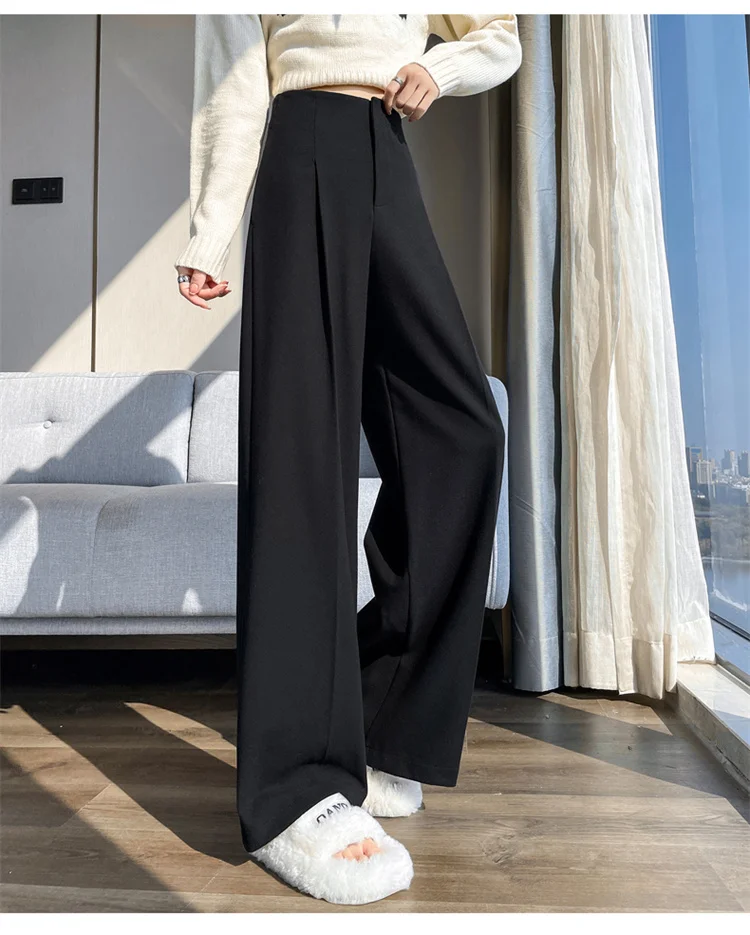 Jielur Loose Pure Color High Waist Slim Women Pants Straight Casual Winter Simple Office Ladies Fashion Female Wide Leg Pants