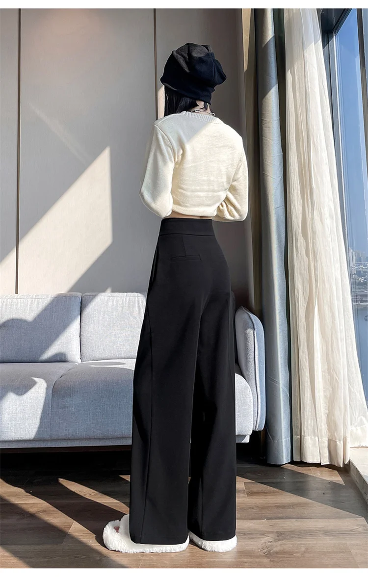 Jielur Loose Pure Color High Waist Slim Women Pants Straight Casual Winter Simple Office Ladies Fashion Female Wide Leg Pants