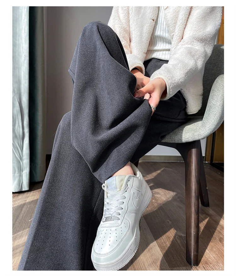 Jielur Loose Pure Color High Waist Slim Women Pants Straight Casual Winter Simple Office Ladies Fashion Female Wide Leg Pants