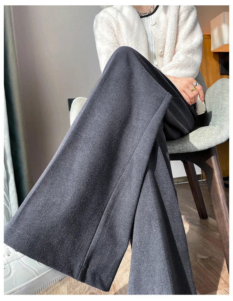 Jielur Loose Pure Color High Waist Slim Women Pants Straight Casual Winter Simple Office Ladies Fashion Female Wide Leg Pants
