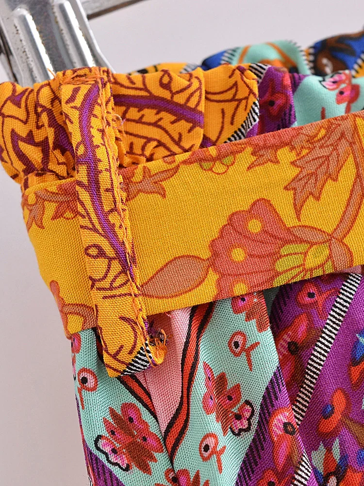 Boho Queens Women Wild Floral Print Bohemian Wide Leg Pant Ladies Mid Waist Loose Rayon Vacation Boho Pants Oversize Trousers