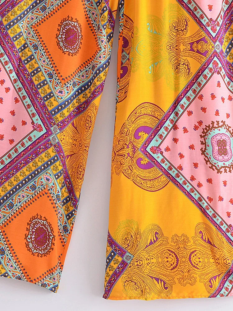 Boho Queens Women Wild Floral Print Bohemian Wide Leg Pant Ladies Mid Waist Loose Rayon Vacation Boho Pants Oversize Trousers