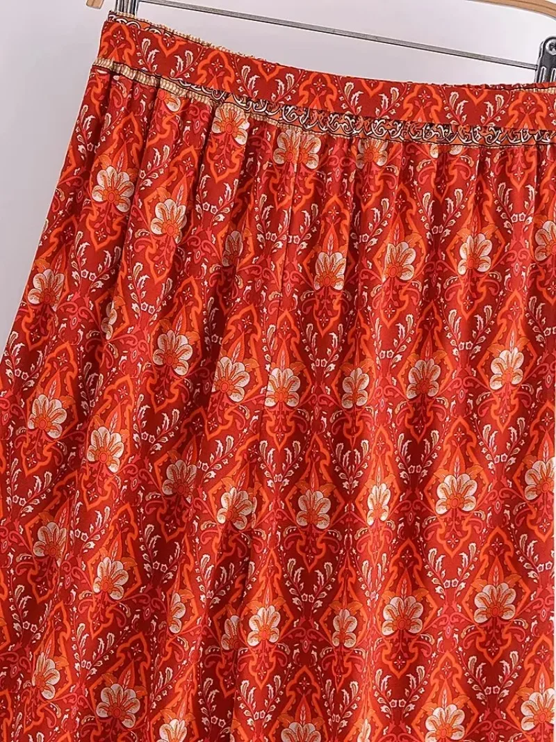 Boho Queens Women Wild Floral Print Bohemian Wide Leg Pant Ladies Mid Waist Loose Rayon Vacation Boho Pants Oversize Trousers