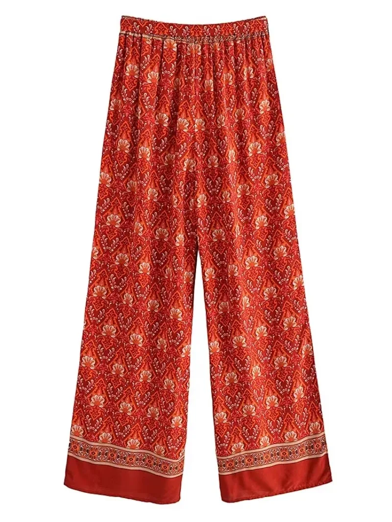Boho Queens Women Wild Floral Print Bohemian Wide Leg Pant Ladies Mid Waist Loose Rayon Vacation Boho Pants Oversize Trousers