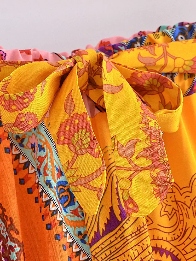 Boho Queens Women Wild Floral Print Bohemian Wide Leg Pant Ladies Mid Waist Loose Rayon Vacation Boho Pants Oversize Trousers