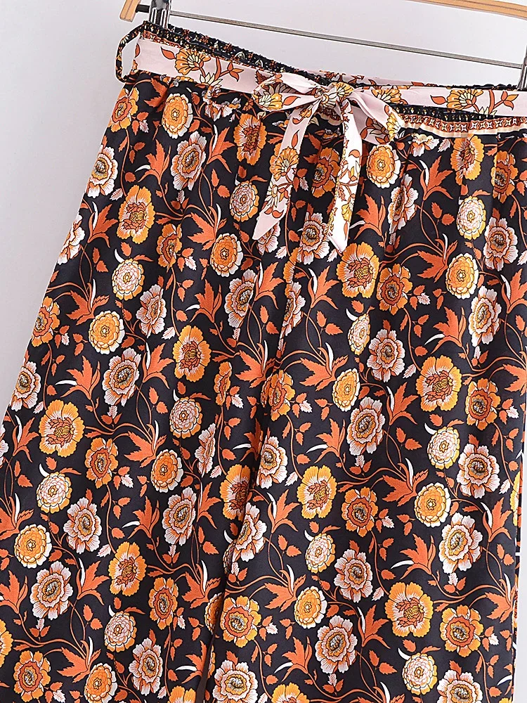 Boho Queens Women Wild Floral Print Bohemian Wide Leg Pant Ladies Mid Waist Loose Rayon Vacation Boho Pants Oversize Trousers