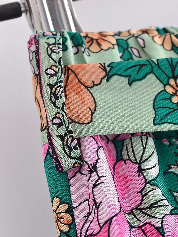 Boho Queens Women Wild Floral Print Bohemian Wide Leg Pant Ladies Mid Waist Loose Rayon Vacation Boho Pants Oversize Trousers