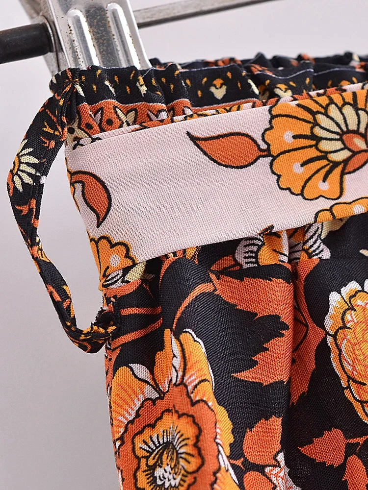 Boho Queens Women Wild Floral Print Bohemian Wide Leg Pant Ladies Mid Waist Loose Rayon Vacation Boho Pants Oversize Trousers