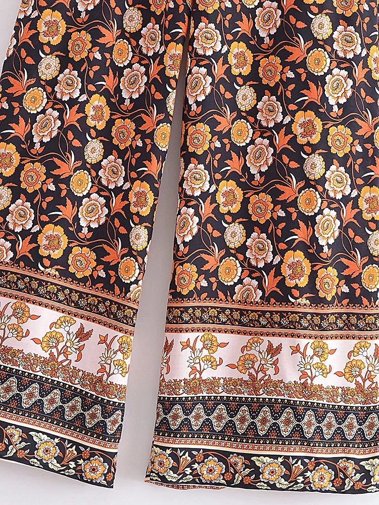 Boho Queens Women Wild Floral Print Bohemian Wide Leg Pant Ladies Mid Waist Loose Rayon Vacation Boho Pants Oversize Trousers