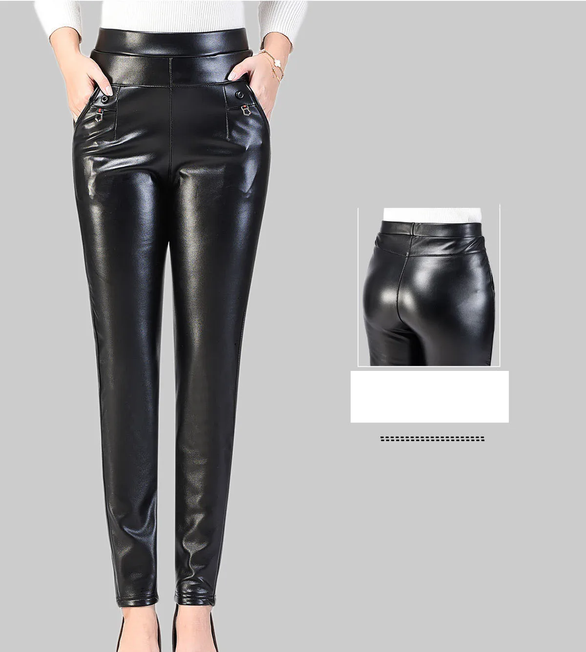 Autumn And Winter 2022 New Korean Style Women Pants Leather Pants Women's High Waist Plush Thickened Elastic PU Leather