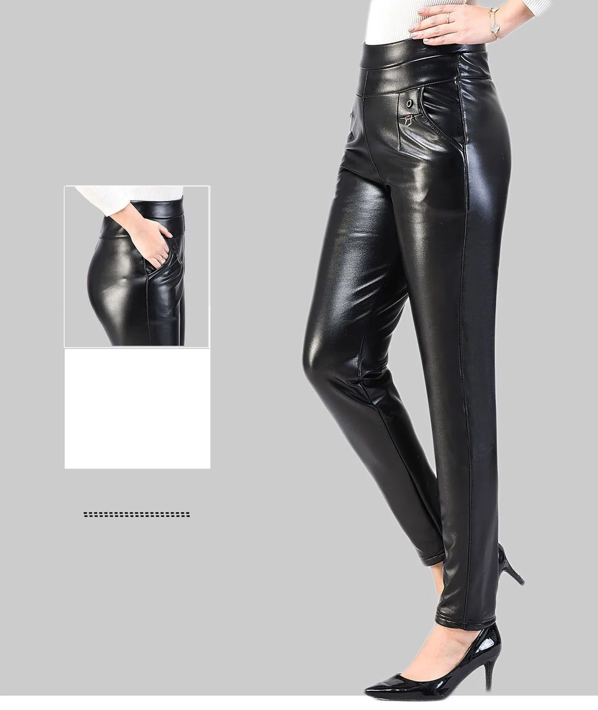 Autumn And Winter 2022 New Korean Style Women Pants Leather Pants Women's High Waist Plush Thickened Elastic PU Leather
