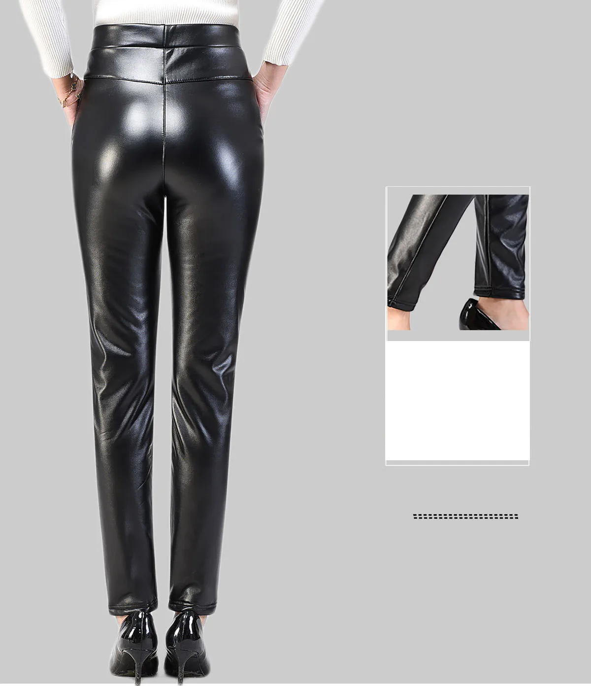 Autumn And Winter 2022 New Korean Style Women Pants Leather Pants Women's High Waist Plush Thickened Elastic PU Leather