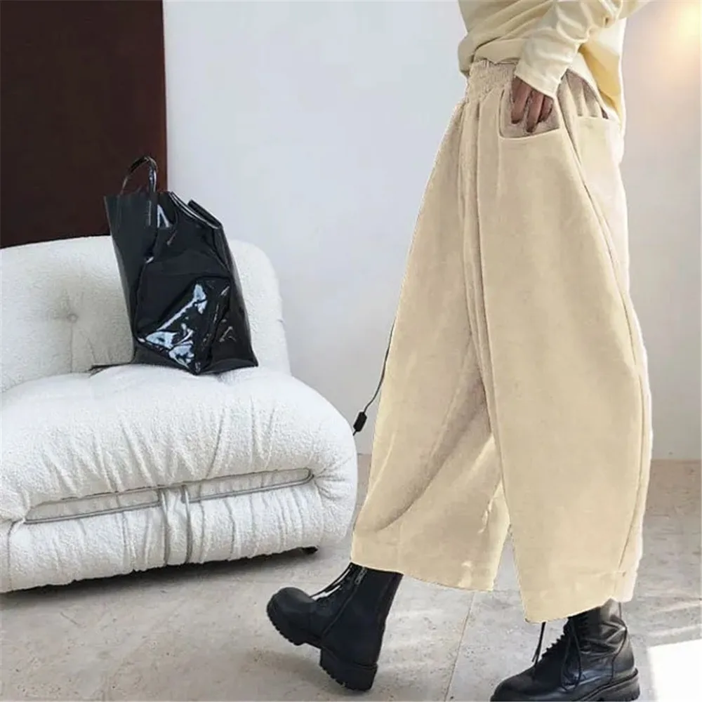 Women Fashion Carrot Pants Elastic Waist Loose Casual Solid Pocket Japanese Vintage Trousers Female Mom Wide Leg Pants Clothes