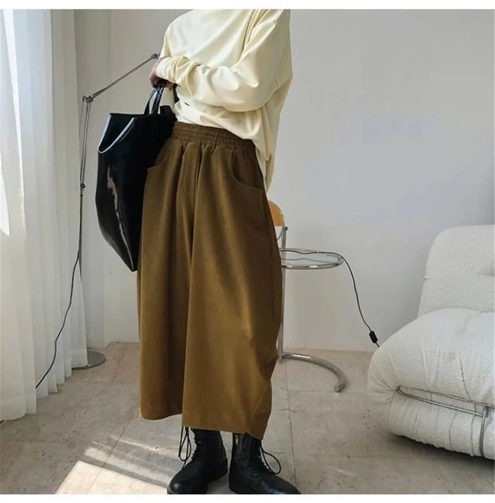 Women Fashion Carrot Pants Elastic Waist Loose Casual Solid Pocket Japanese Vintage Trousers Female Mom Wide Leg Pants Clothes