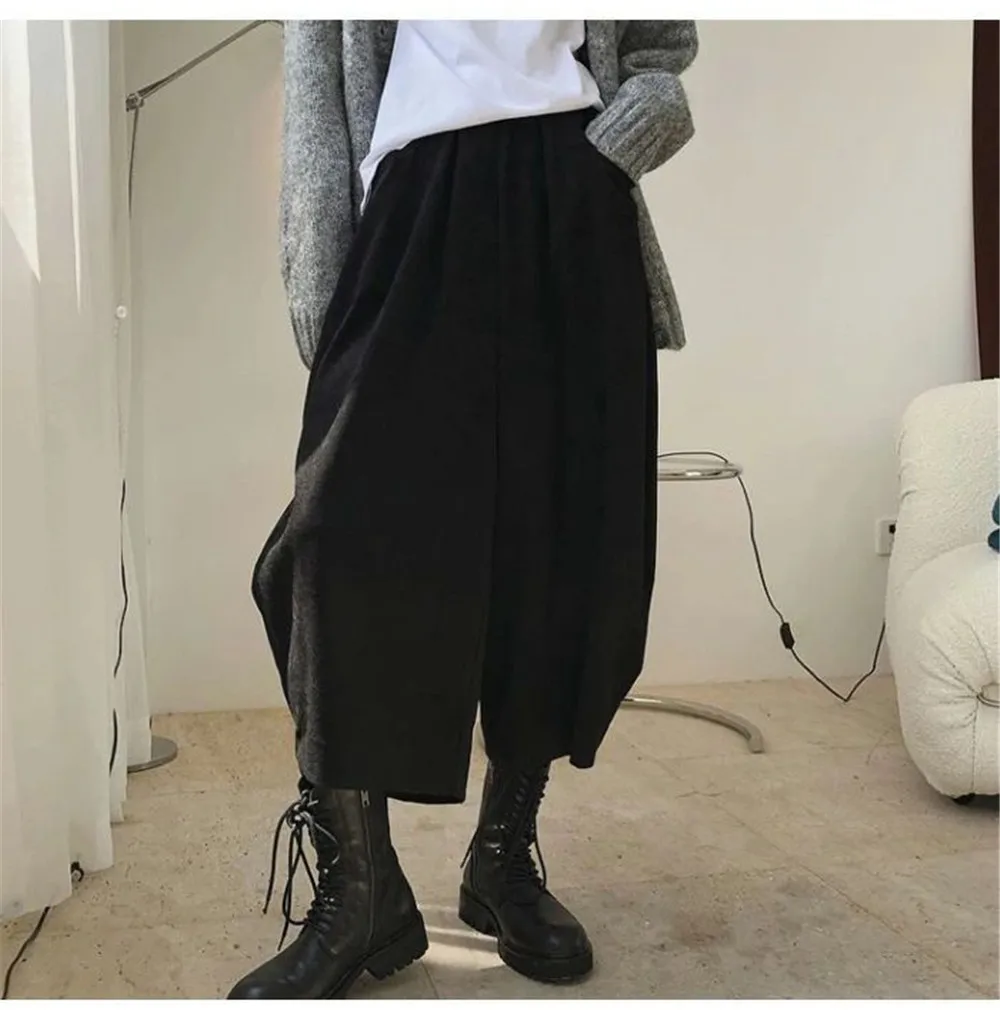 Women Fashion Carrot Pants Elastic Waist Loose Casual Solid Pocket Japanese Vintage Trousers Female Mom Wide Leg Pants Clothes
