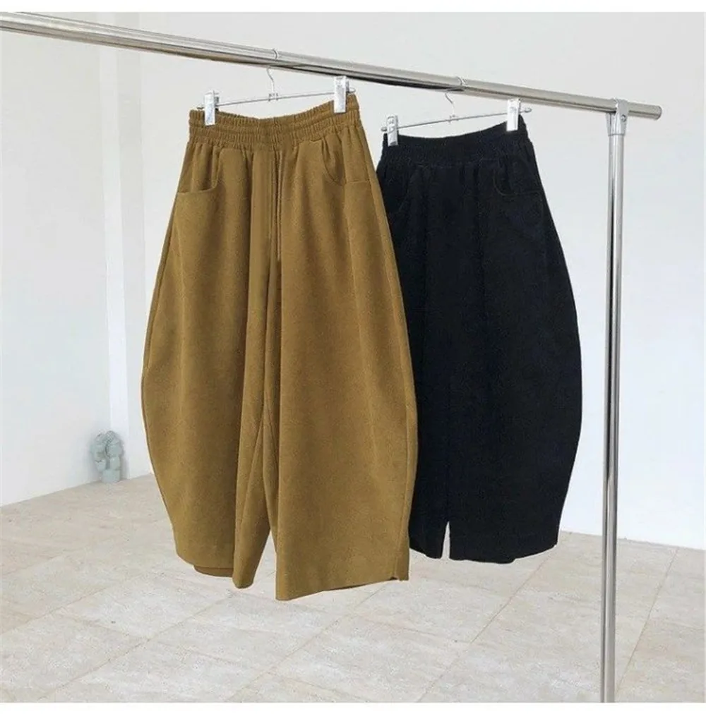 Women Fashion Carrot Pants Elastic Waist Loose Casual Solid Pocket Japanese Vintage Trousers Female Mom Wide Leg Pants Clothes