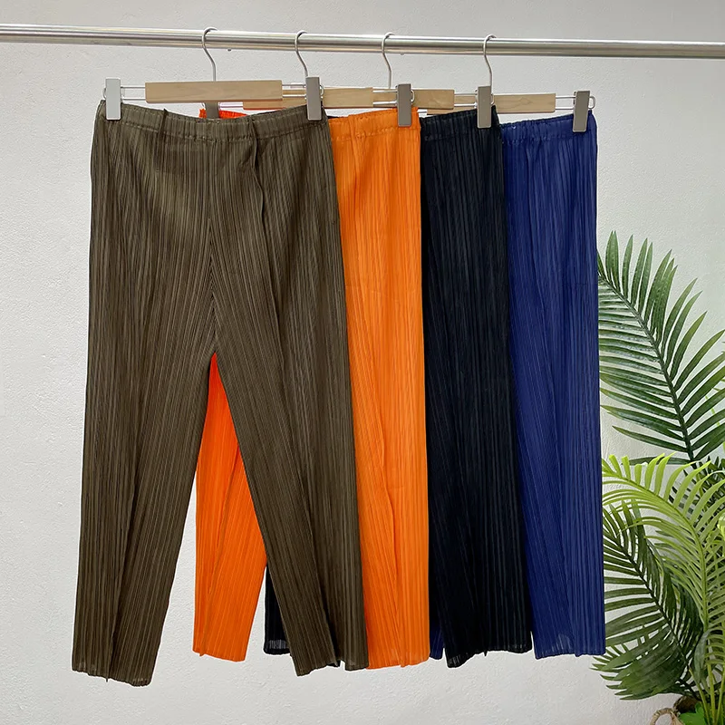 LANMREM Straight Pleated Pants For Women High Elastic Waist Casual Loose Trousers Female New Spring 2025 Clothing 2DA1022