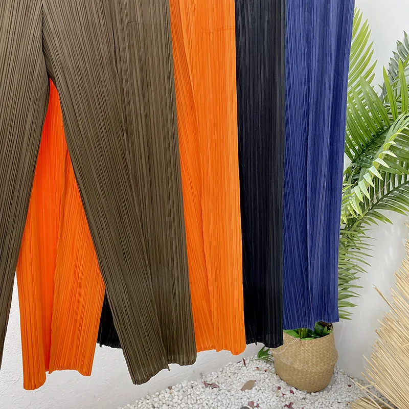 LANMREM Straight Pleated Pants For Women High Elastic Waist Casual Loose Trousers Female New Spring 2025 Clothing 2DA1022