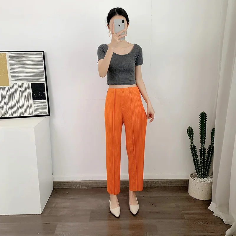 LANMREM Straight Pleated Pants For Women High Elastic Waist Casual Loose Trousers Female New Spring 2025 Clothing 2DA1022