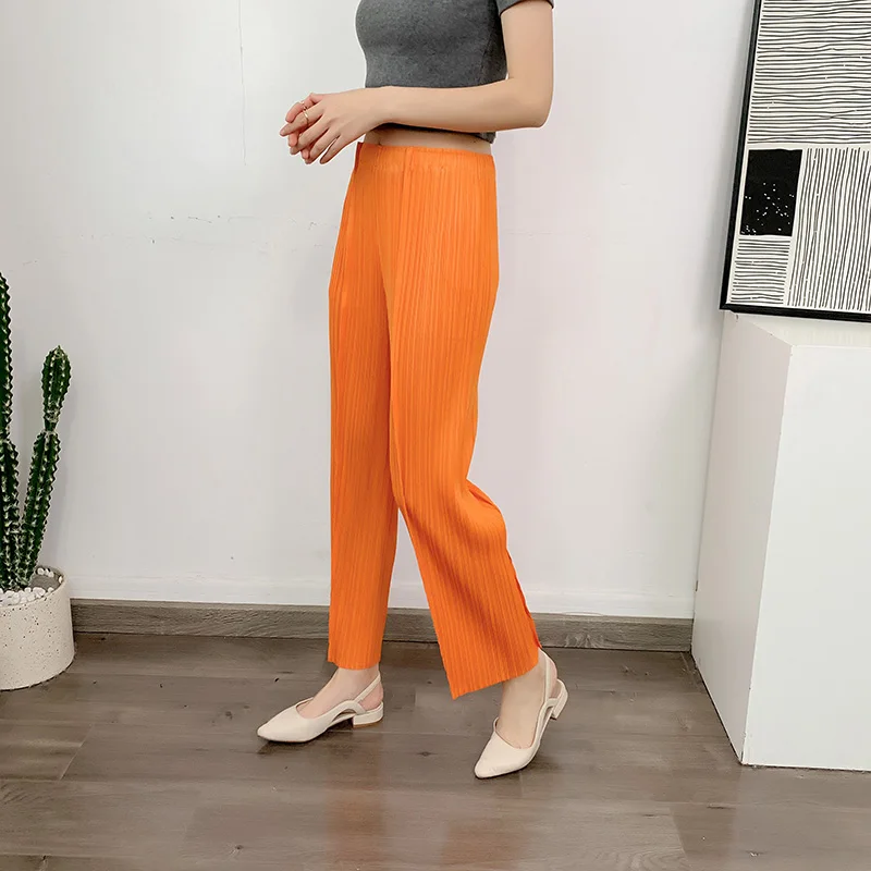 LANMREM Straight Pleated Pants For Women High Elastic Waist Casual Loose Trousers Female New Spring 2025 Clothing 2DA1022