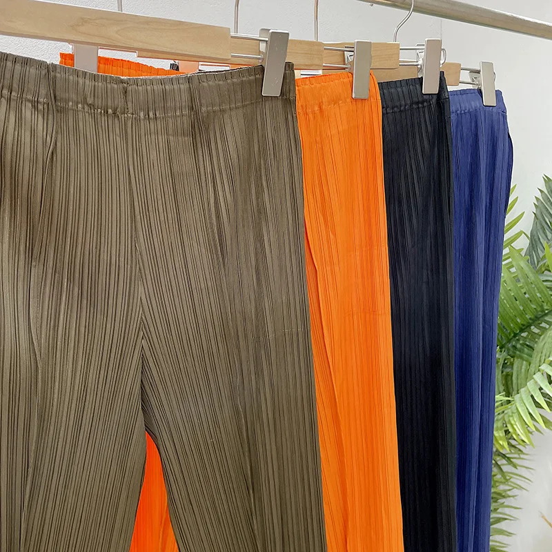 LANMREM Straight Pleated Pants For Women High Elastic Waist Casual Loose Trousers Female New Spring 2025 Clothing 2DA1022