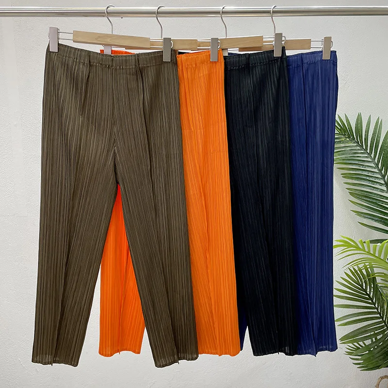 LANMREM Straight Pleated Pants For Women High Elastic Waist Casual Loose Trousers Female New Spring 2025 Clothing 2DA1022