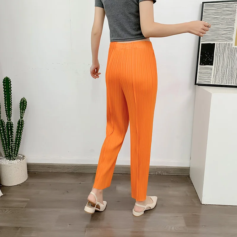 LANMREM Straight Pleated Pants For Women High Elastic Waist Casual Loose Trousers Female New Spring 2025 Clothing 2DA1022