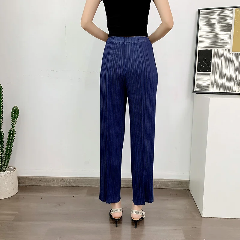 LANMREM Straight Pleated Pants For Women High Elastic Waist Casual Loose Trousers Female New Spring 2025 Clothing 2DA1022