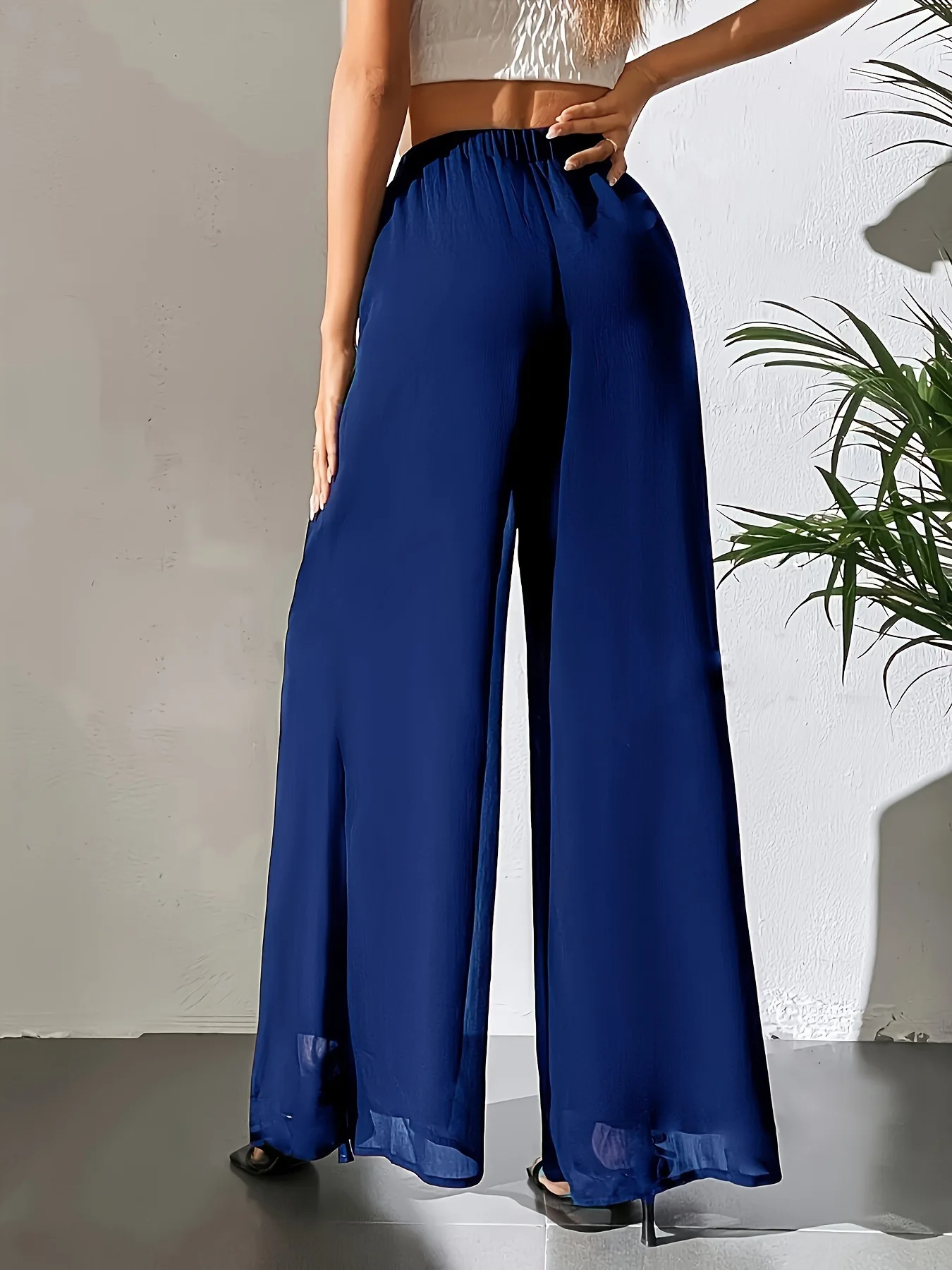 2026 Women's Summer Casual Pants Mom's Loose Pants Versatile Ice Silk Chiffon Wide Leg Pants Straight Casual 9-point Trousers