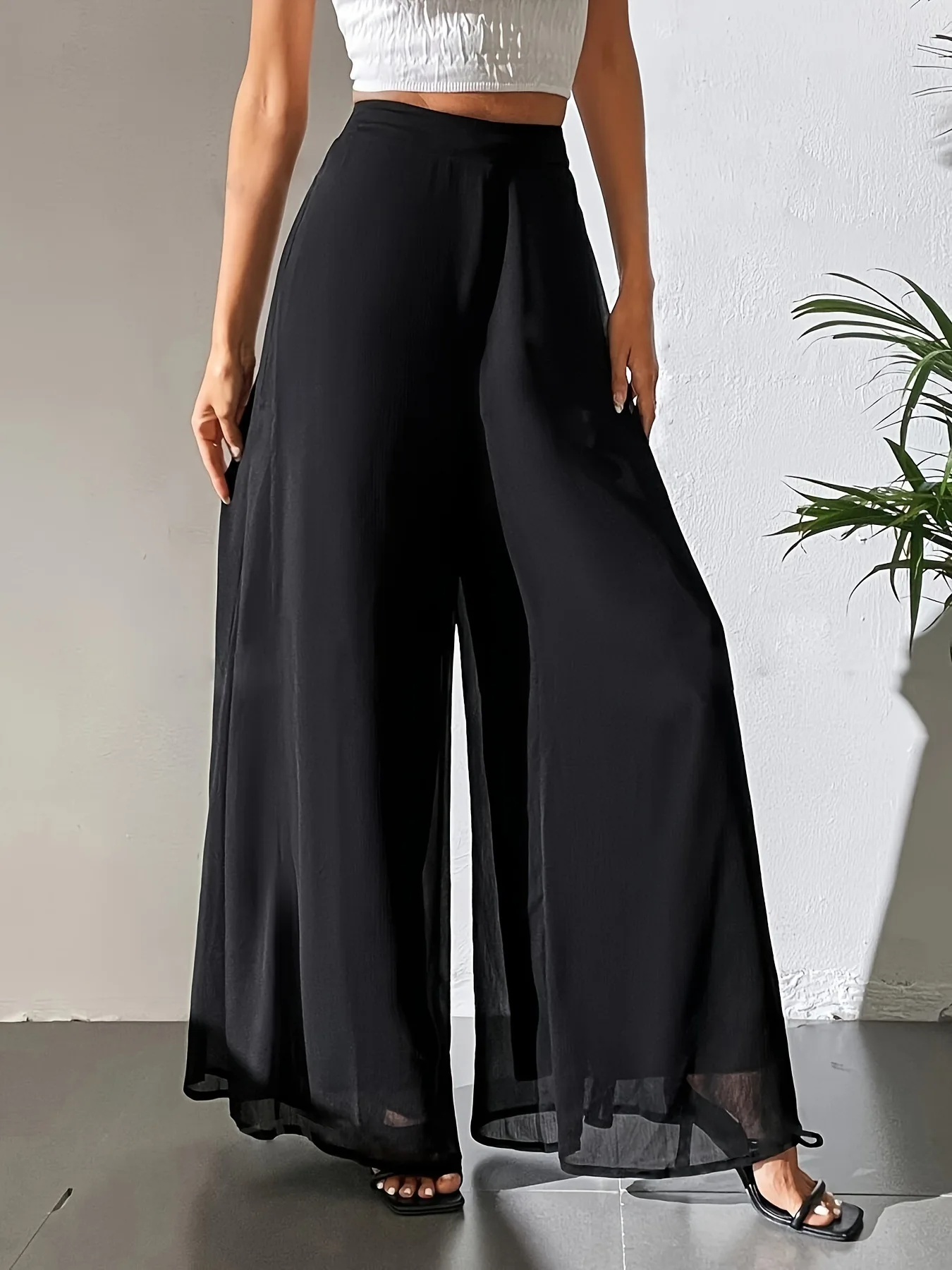 2026 Women's Summer Casual Pants Mom's Loose Pants Versatile Ice Silk Chiffon Wide Leg Pants Straight Casual 9-point Trousers