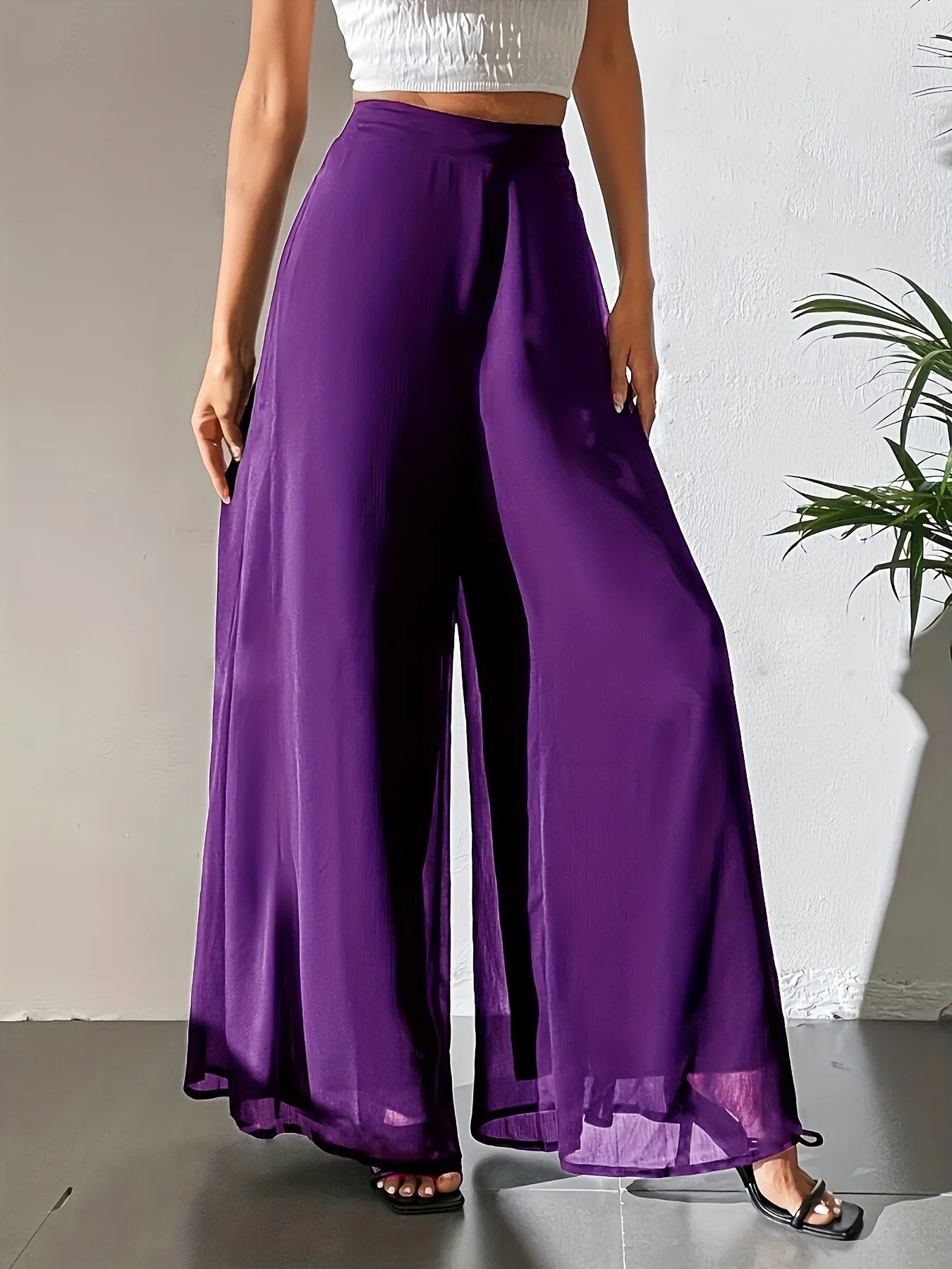 2026 Women's Summer Casual Pants Mom's Loose Pants Versatile Ice Silk Chiffon Wide Leg Pants Straight Casual 9-point Trousers
