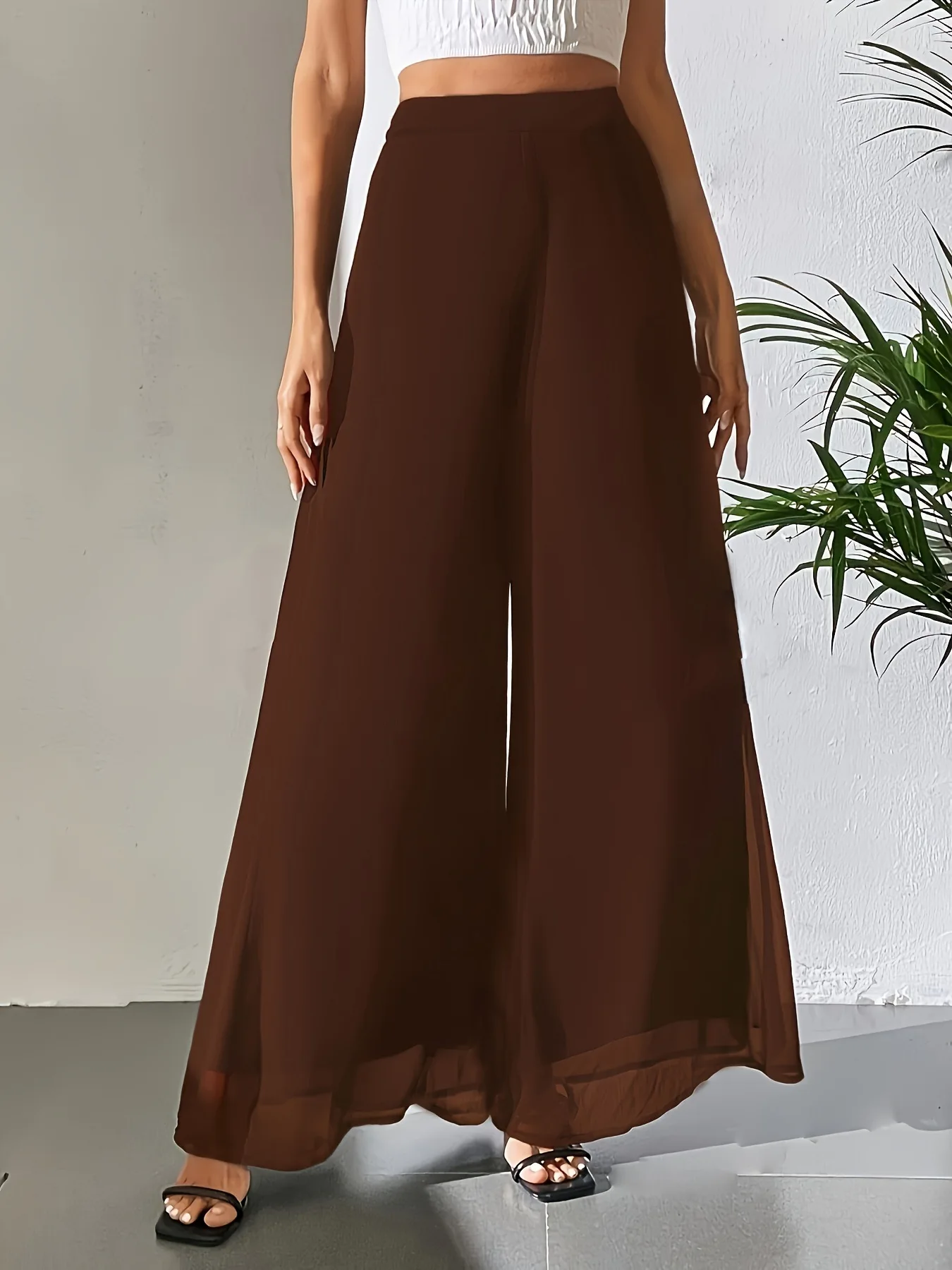 2026 Women's Summer Casual Pants Mom's Loose Pants Versatile Ice Silk Chiffon Wide Leg Pants Straight Casual 9-point Trousers