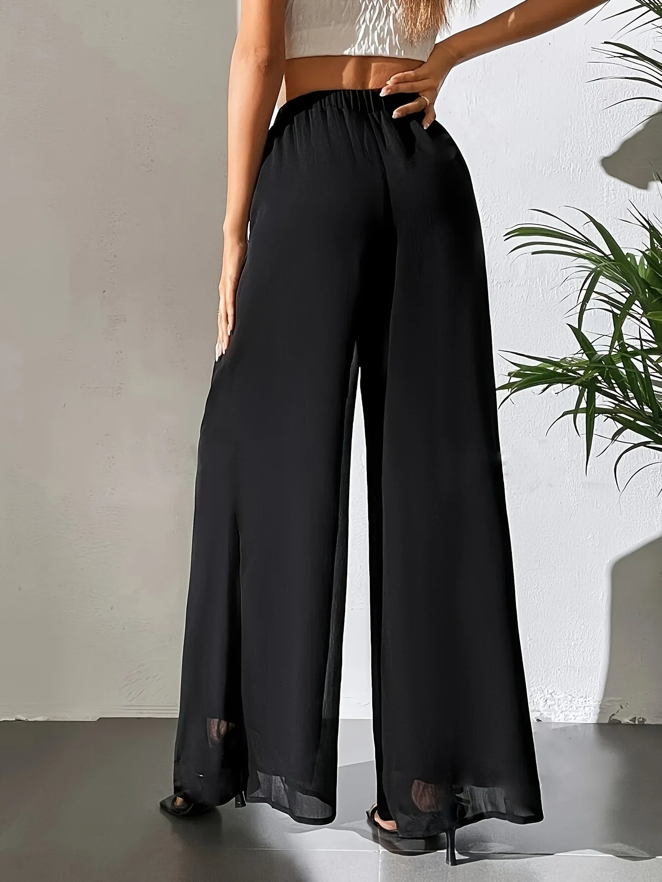 2026 Women's Summer Casual Pants Mom's Loose Pants Versatile Ice Silk Chiffon Wide Leg Pants Straight Casual 9-point Trousers
