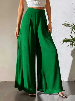 2026 Women's Summer Casual Pants Mom's Loose Pants Versatile Ice Silk Chiffon Wide Leg Pants Straight Casual 9-point Trousers