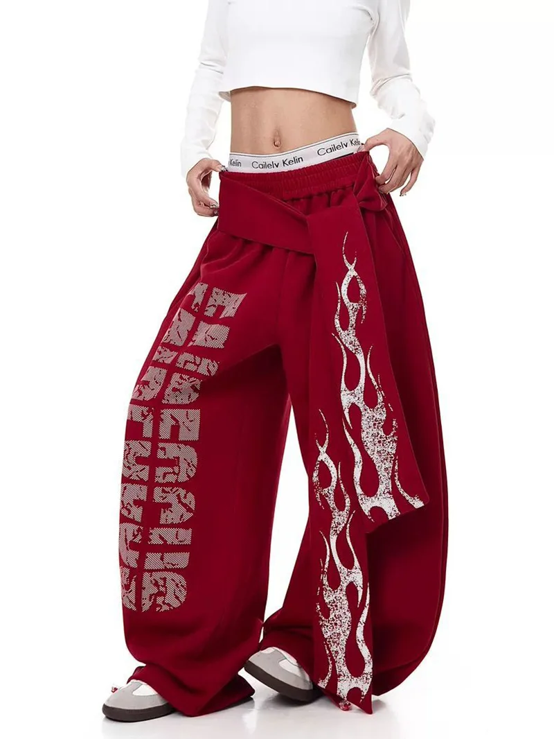 Belt Vintage Y2K Sweatpants Women Harajuku American Hip Hop Loose Wide Leg Pant Bf High Waist Vintage Spring Casual Trousers New