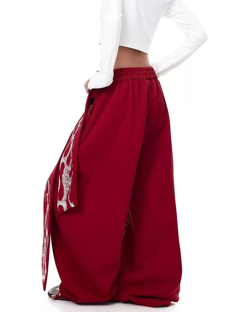 Belt Vintage Y2K Sweatpants Women Harajuku American Hip Hop Loose Wide Leg Pant Bf High Waist Vintage Spring Casual Trousers New