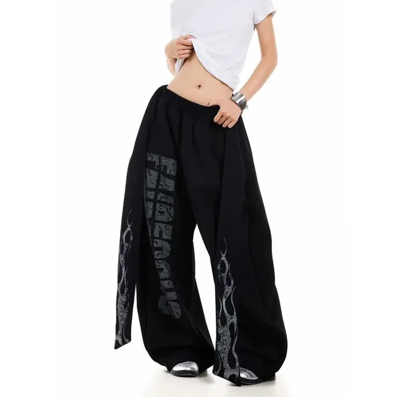 Belt Vintage Y2K Sweatpants Women Harajuku American Hip Hop Loose Wide Leg Pant Bf High Waist Vintage Spring Casual Trousers New