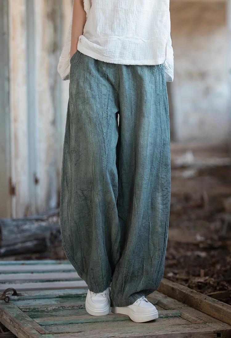 Women Elastic Waist Ramie Cotton Pants Ladies Vintage Spring Summer Trousers Female 2023 Bloomers