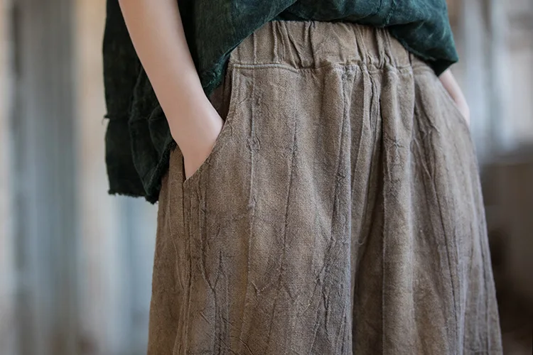 Women Elastic Waist Ramie Cotton Pants Ladies Vintage Spring Summer Trousers Female 2023 Bloomers