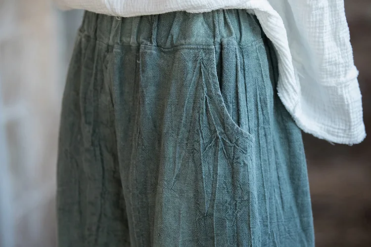 Women Elastic Waist Ramie Cotton Pants Ladies Vintage Spring Summer Trousers Female 2023 Bloomers