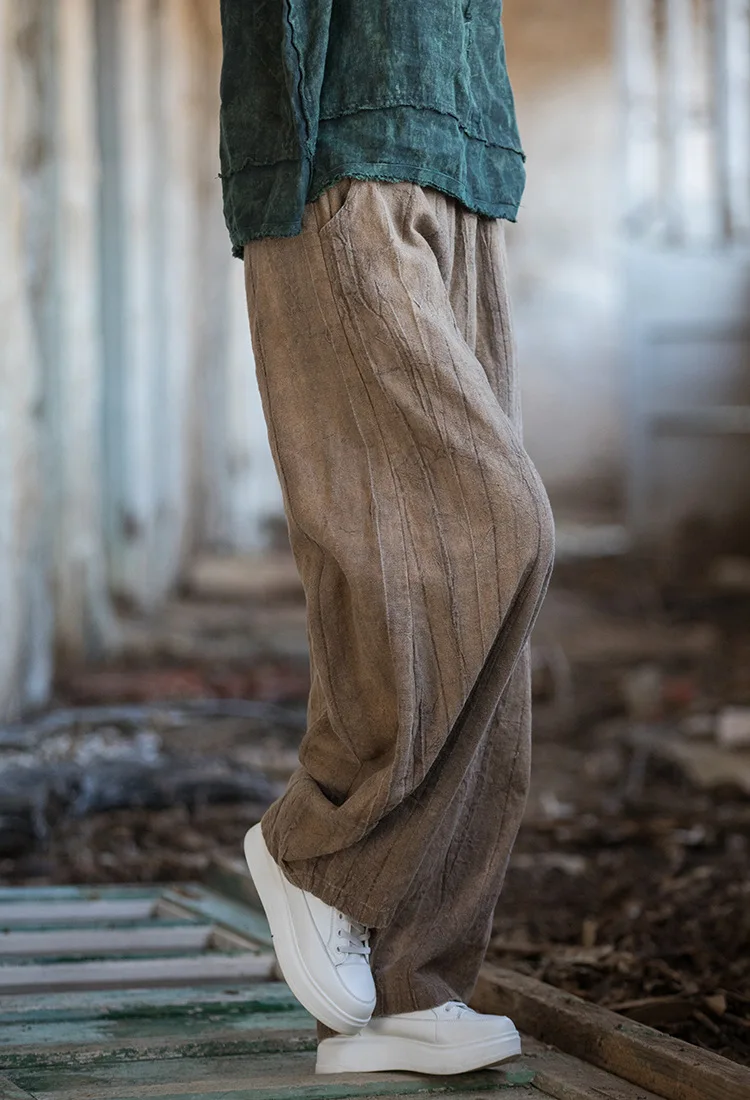 Women Elastic Waist Ramie Cotton Pants Ladies Vintage Spring Summer Trousers Female 2023 Bloomers