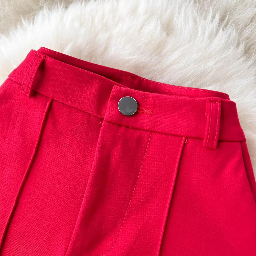 Spring Summer Vintage Long Pants Women Korean Style Chic High Waisted Office OL Flared Pants Solid Color Pleated Split Pants