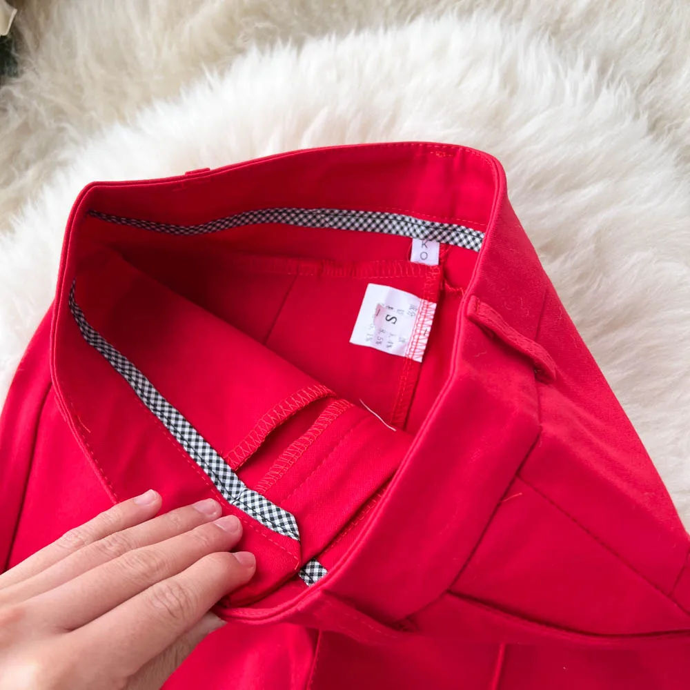 Spring Summer Vintage Long Pants Women Korean Style Chic High Waisted Office OL Flared Pants Solid Color Pleated Split Pants