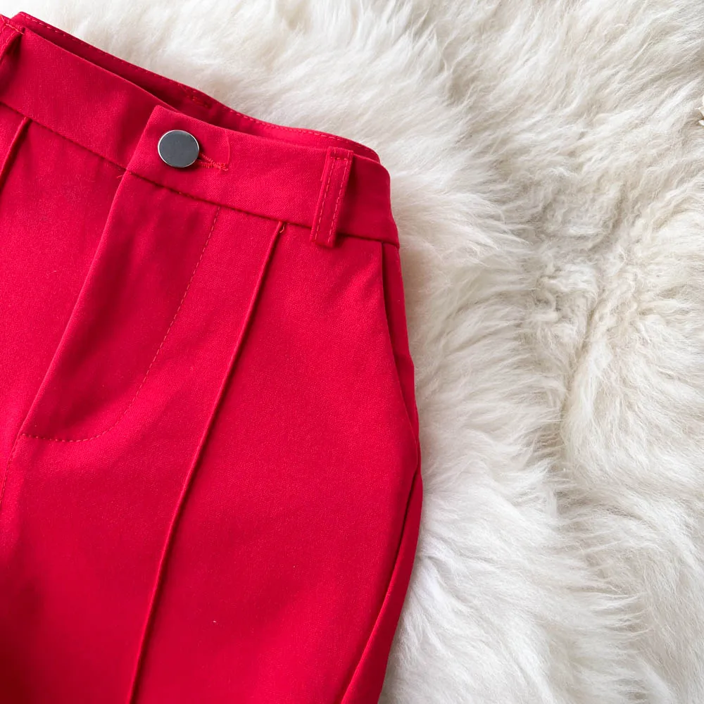 Spring Summer Vintage Long Pants Women Korean Style Chic High Waisted Office OL Flared Pants Solid Color Pleated Split Pants